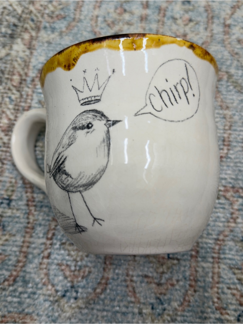Dishology Yellow-Trim Bird Large Ceramic Mug - Charming 'Chirp!' Design